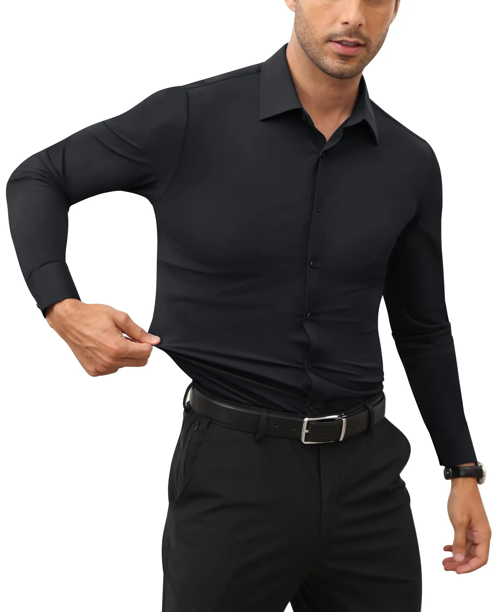 Lion Nardo Slim Fit Black Dress Shirts for Men Wrinkle Free Mens Dress Shirts Long Sleeve Big Muscle Fit Button Up Shirt