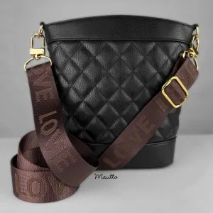 LOVE Strap (L-O-V-E Letters) - Brown & Golden Colors - Soft & Thick Nylon Guitar Style Bag Strap - Adjustable Shoulder to Crossbody Length