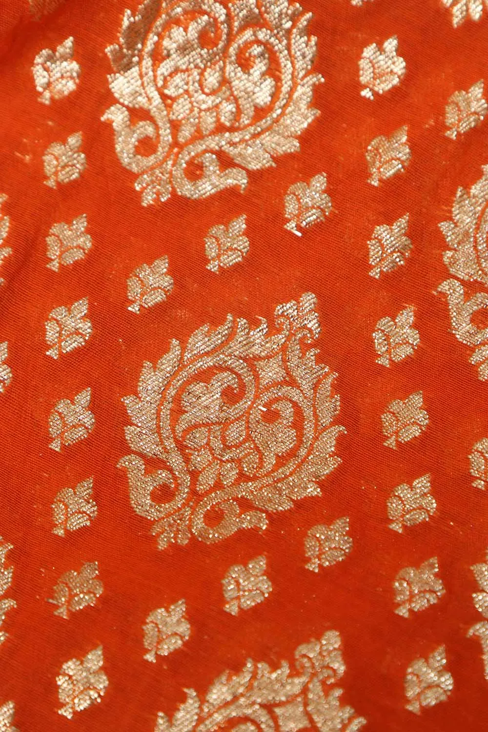 Luxurious Orange Banarasi Chanderi Silk Fabric ( 1 Mtr )