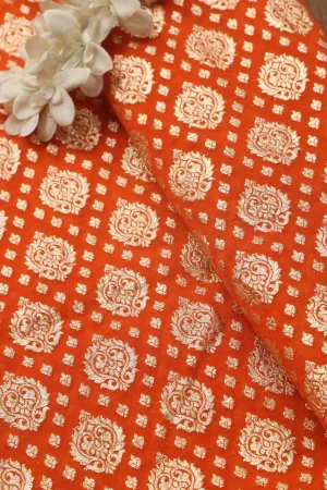 Luxurious Orange Banarasi Chanderi Silk Fabric ( 1 Mtr )