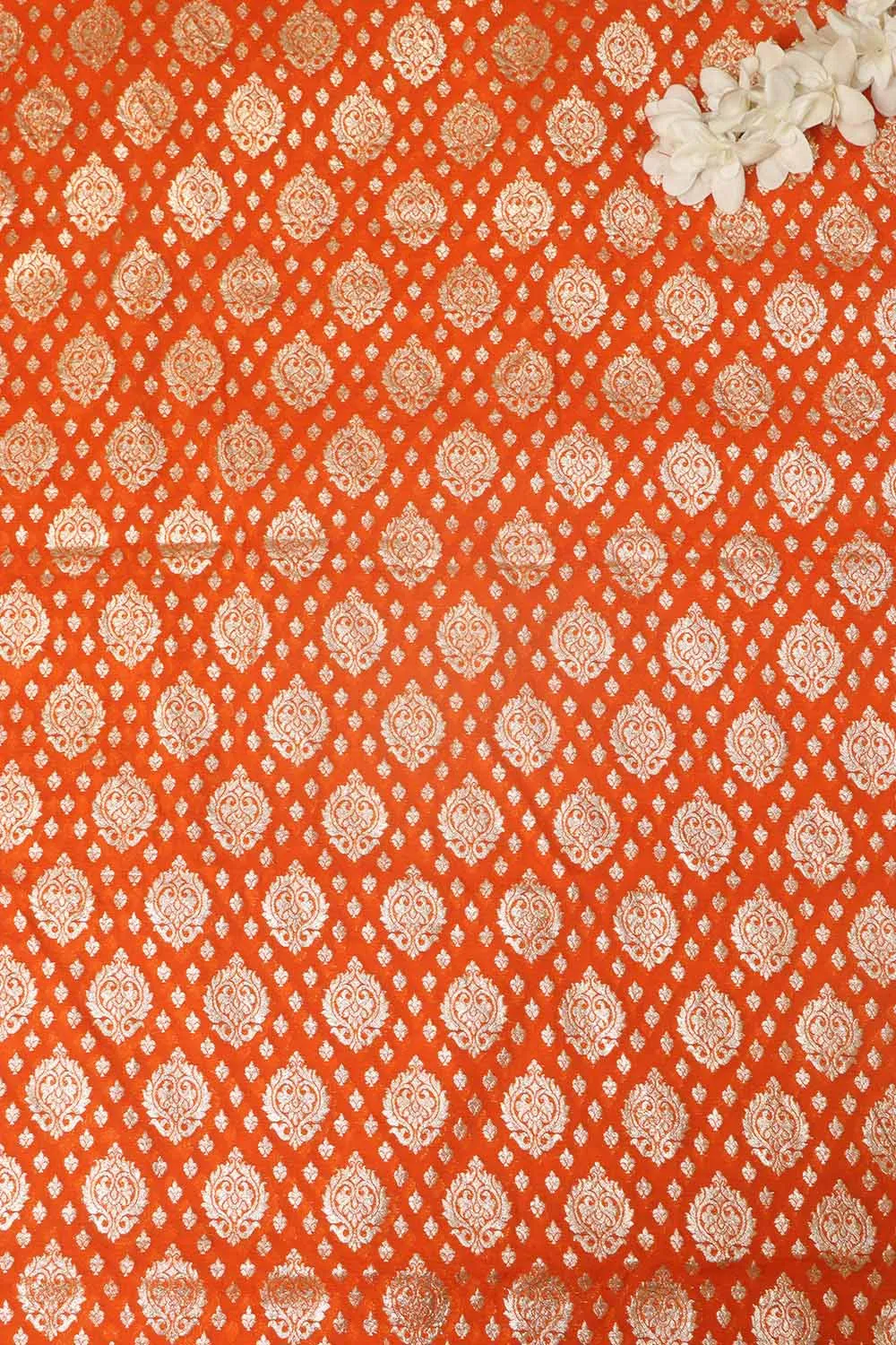 Luxurious Orange Banarasi Chanderi Silk Fabric ( 1 Mtr )