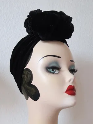 Made To Order: TWIST Velvet Pre-tied Stretchy 1940s Style Turban in Black, Claret, Bottle Green & Dusky Pink