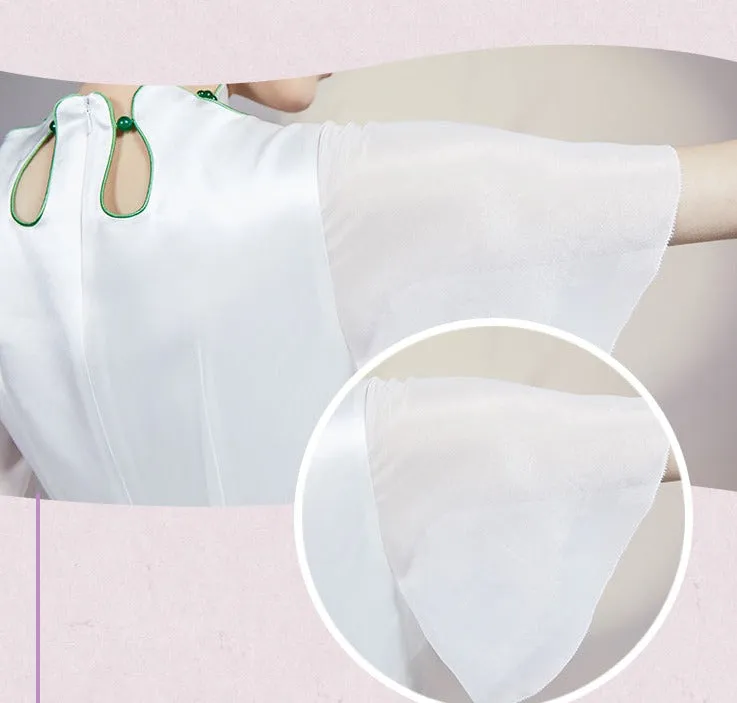 Magic Q embroidered flower drop neck panel gauze sleeves skirt - Vaielo
