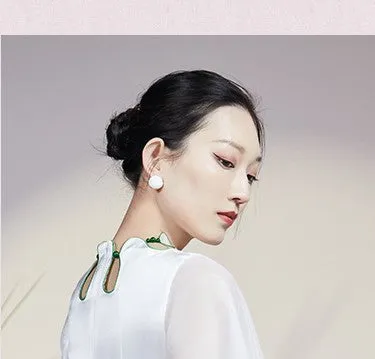 Magic Q embroidered flower drop neck panel gauze sleeves skirt - Vaielo