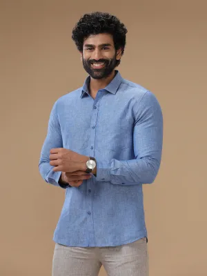 Men Pure Linen Shirt Blue - L82