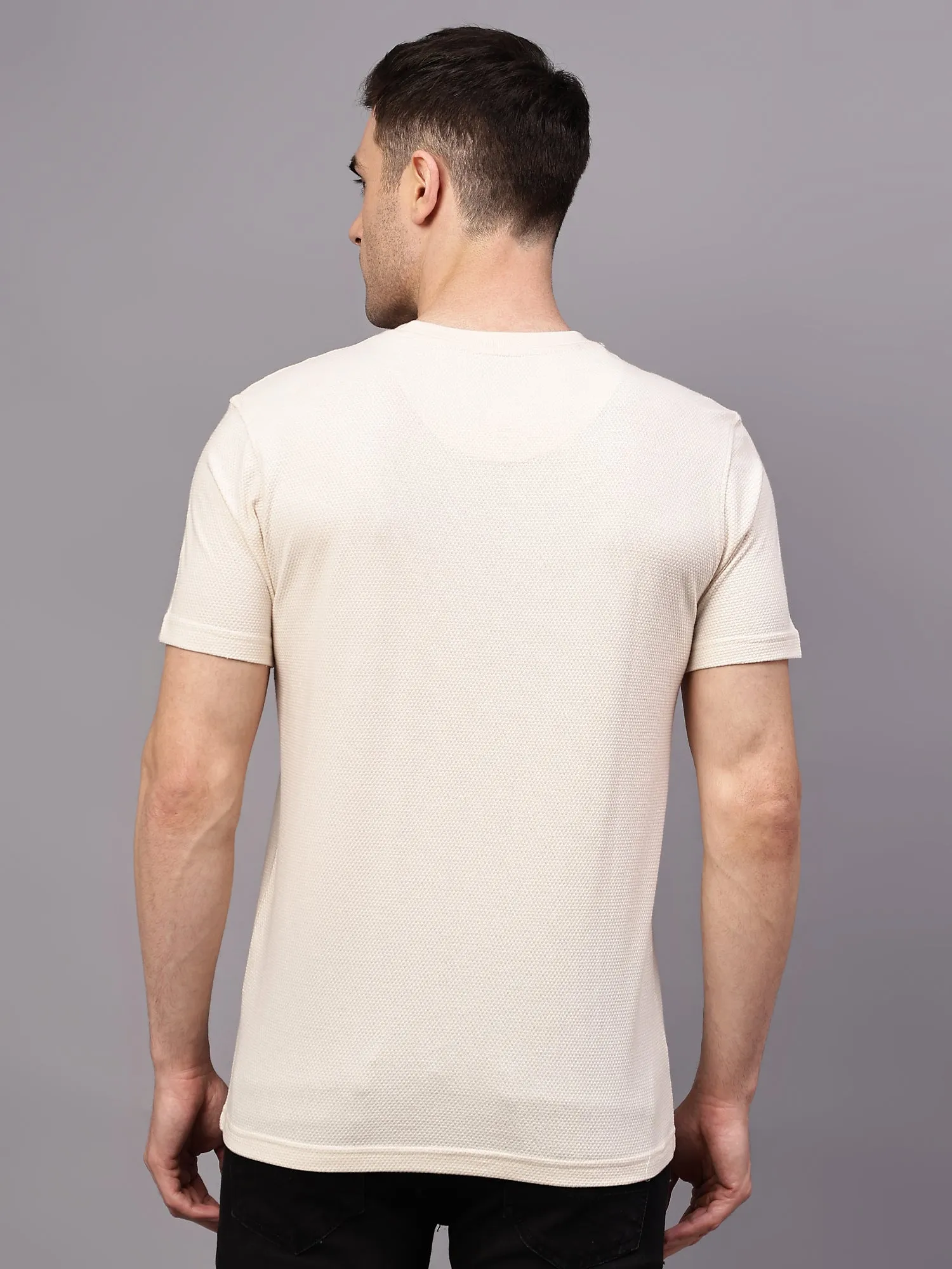 Men's Beige  Round neck Half Sleeve T-Shirt with Typographic print