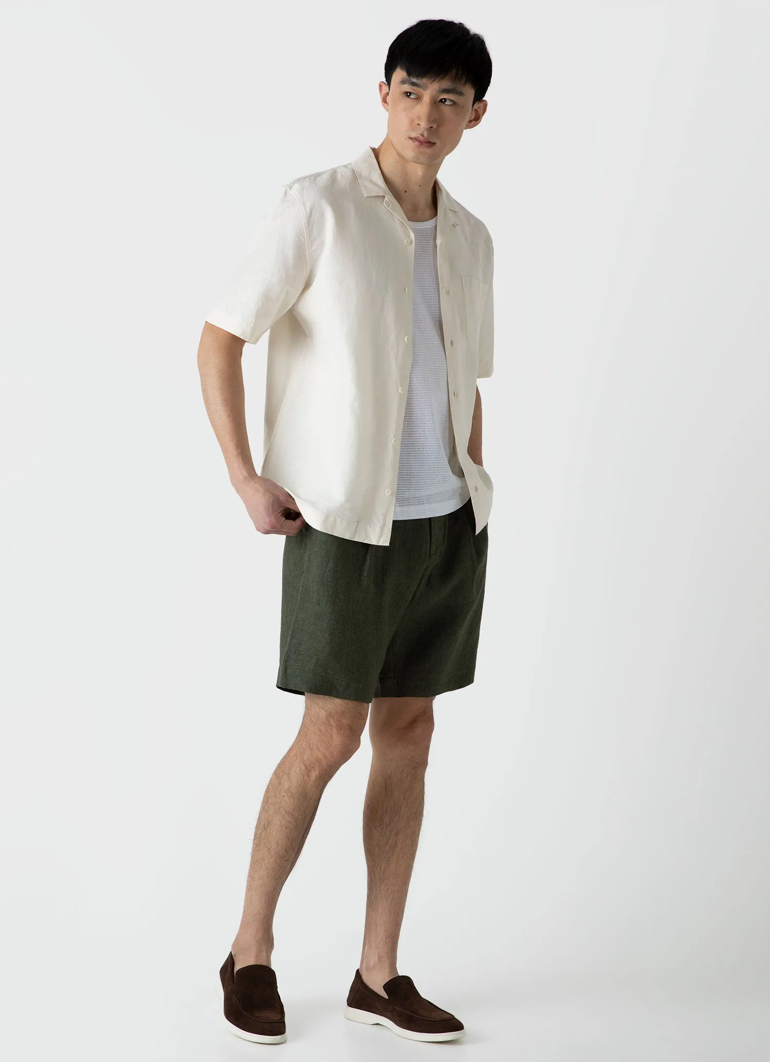 Men's Pleated Linen Short in Hunter Green
