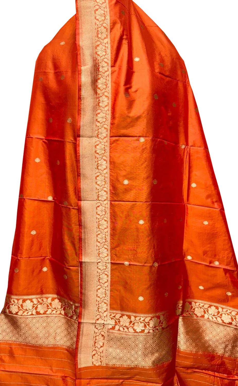 Orange Banarasi Pure Katan Silk Dupatta - Elegant and Luxurious