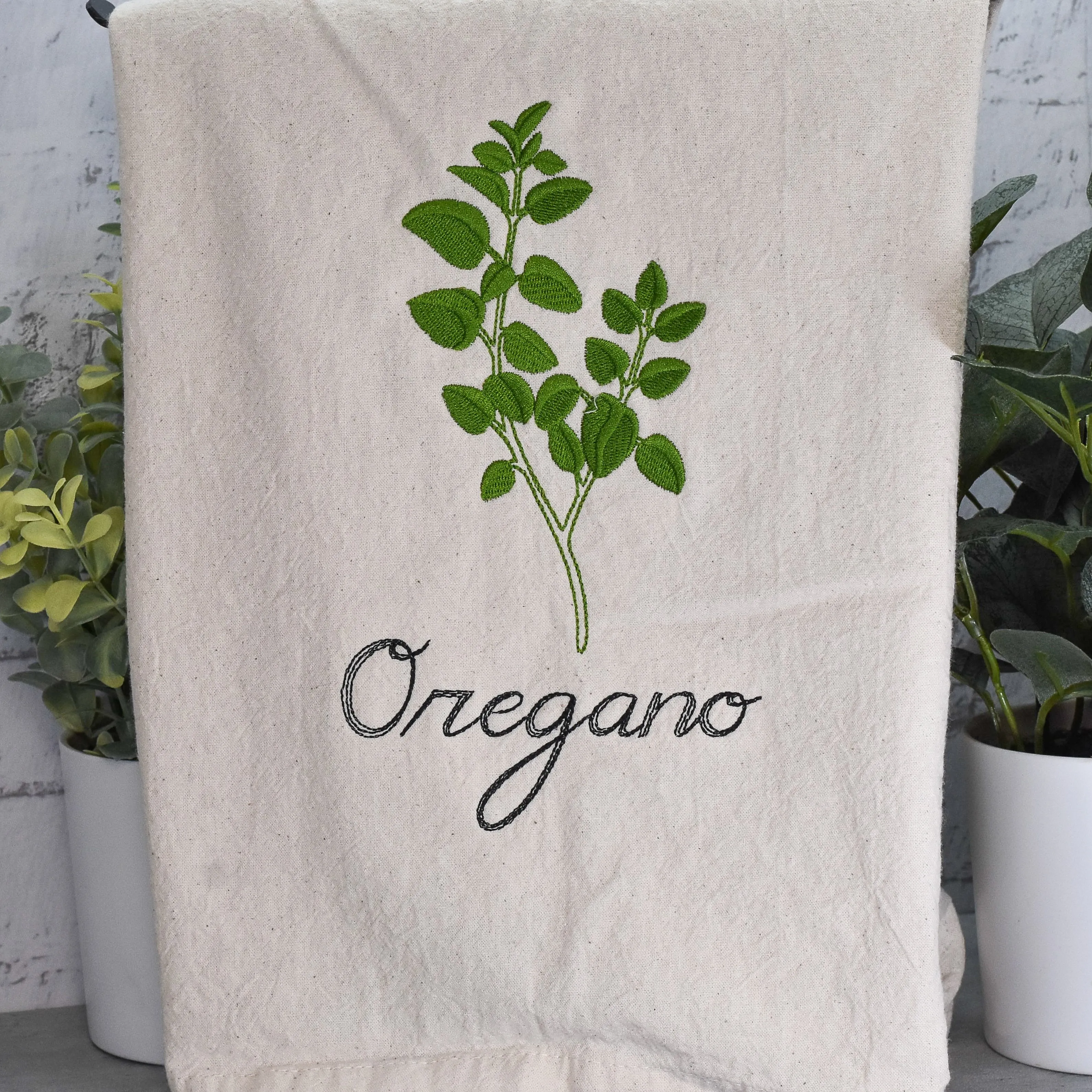 Oregano Herb Flour Sack Towel - Custom Embroidery