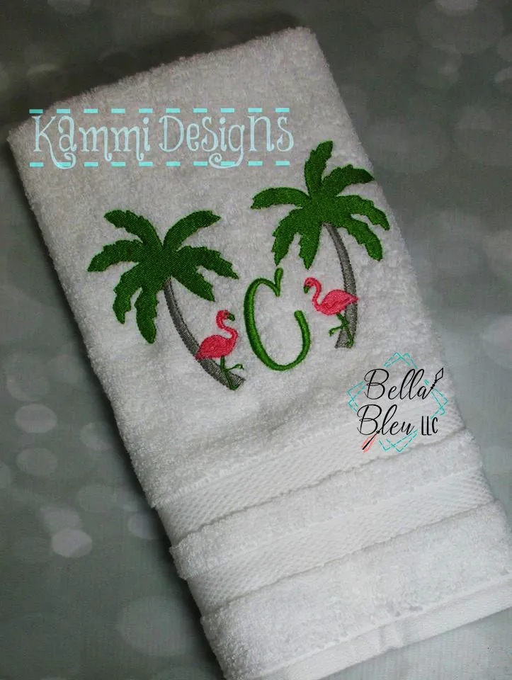 Palm Trees & Pink Flamingo Machine Embroidery Design