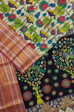 Pastel Kalamkari Silk Saree: Hand Painted Elegance