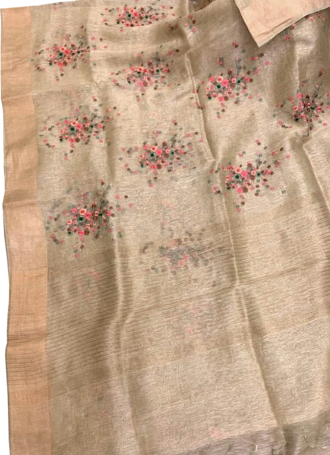 Pastel Pure Linen Silk Saree with Elegant Embroidery