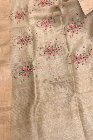 Pastel Pure Linen Silk Saree with Elegant Embroidery