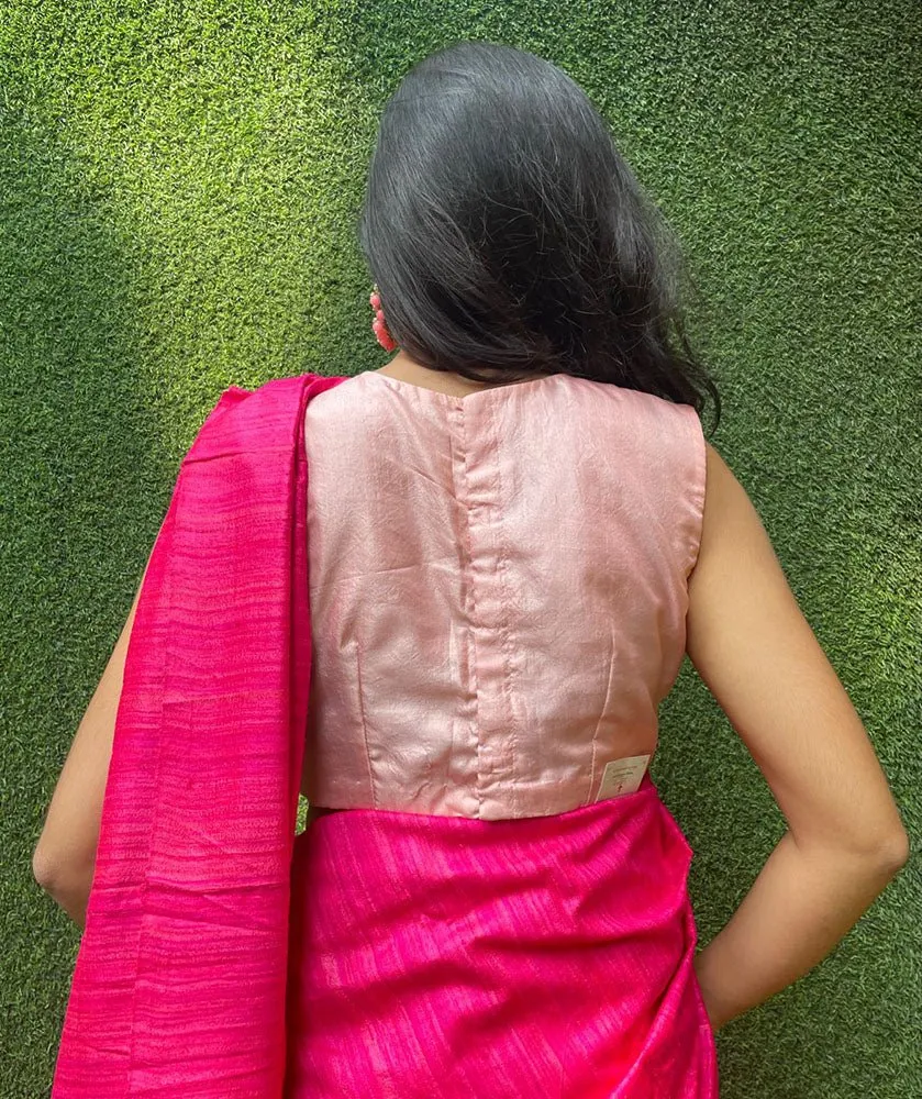 Peach Pink Pure Silk Non Padded KimKhwab Overlay Design Blouse