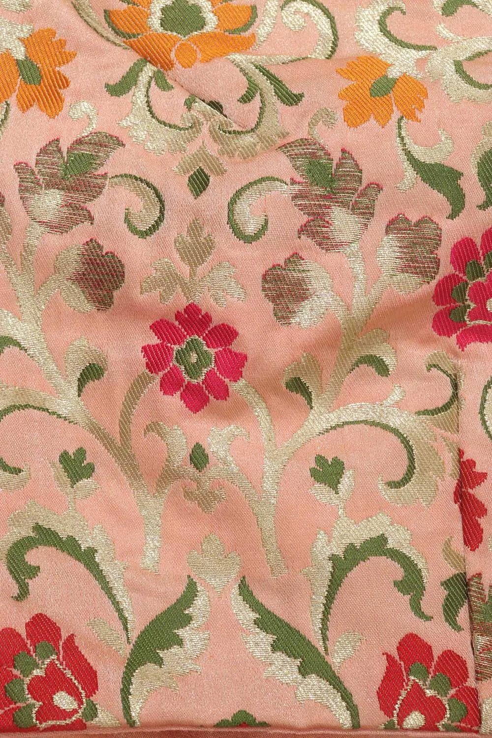 Peach Pink Pure Silk Non Padded KimKhwab Overlay Design Blouse