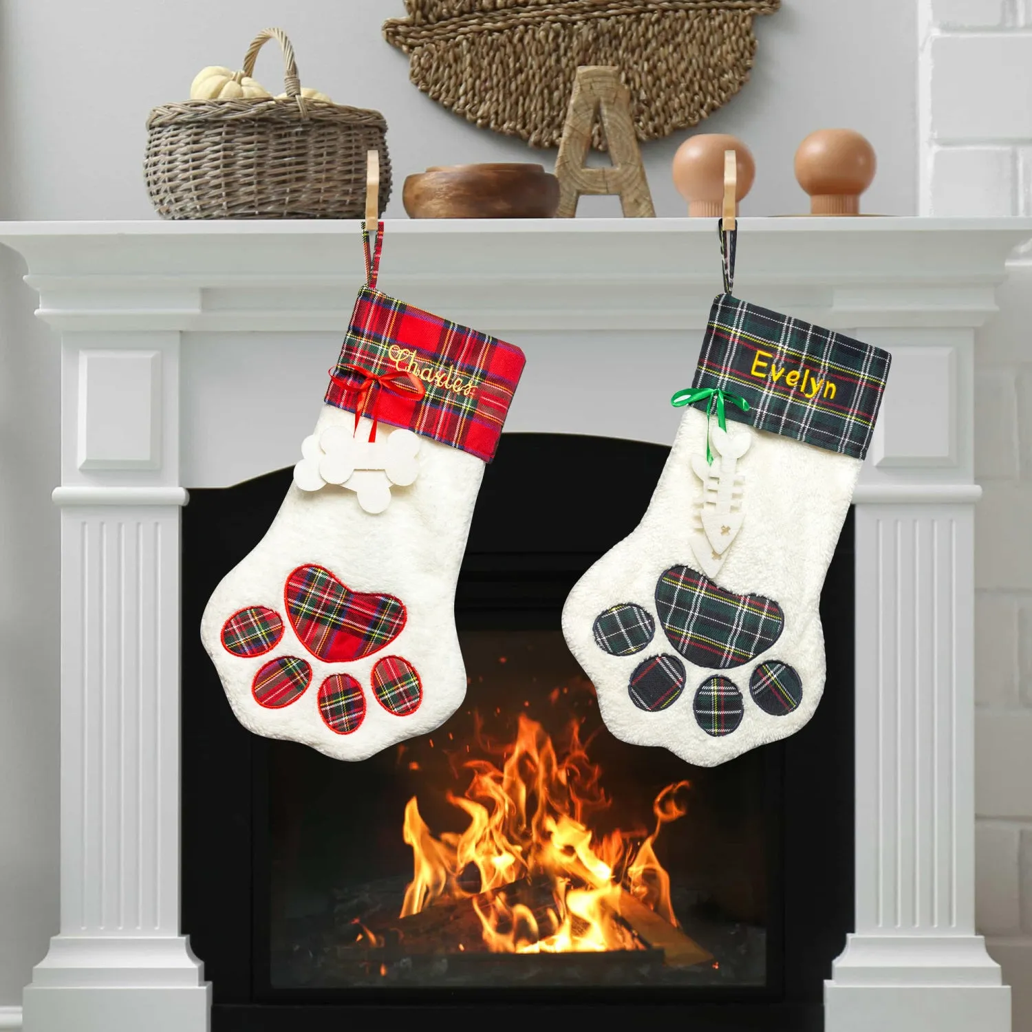 Personalized Paw Print shaped Embroidered Christmas Stocking
