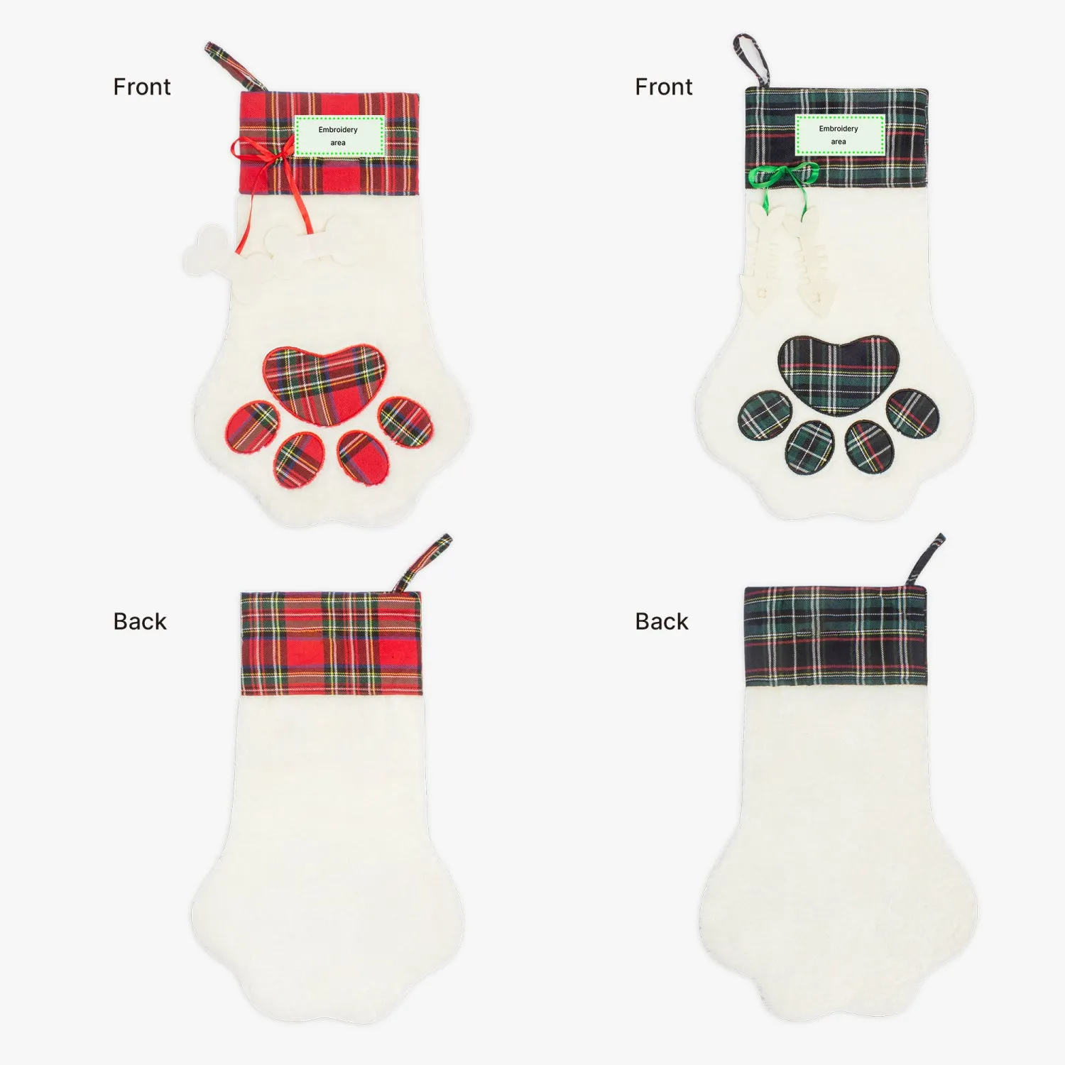 Personalized Paw Print shaped Embroidered Christmas Stocking