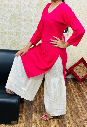Pink Cutwork Embroidered Kurti with Full Chikan Ghaara Set