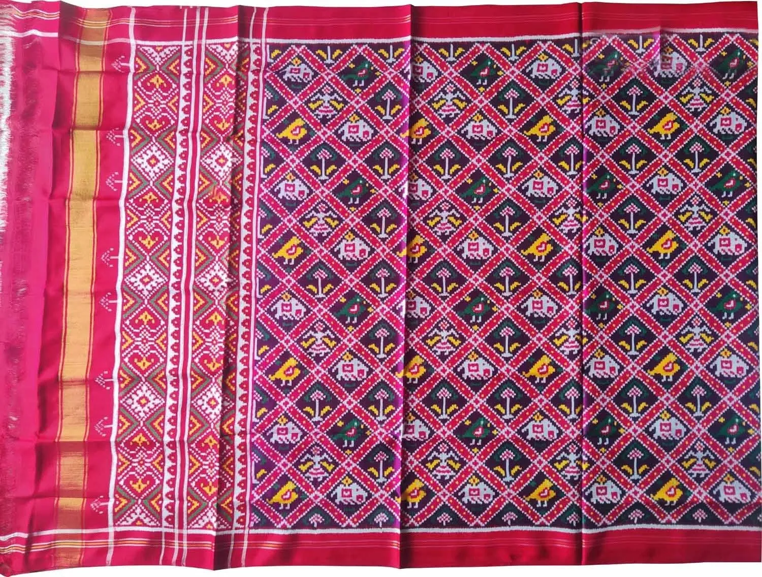 Pink Semi Patan Patola Handloom Pure Silk Dupatta