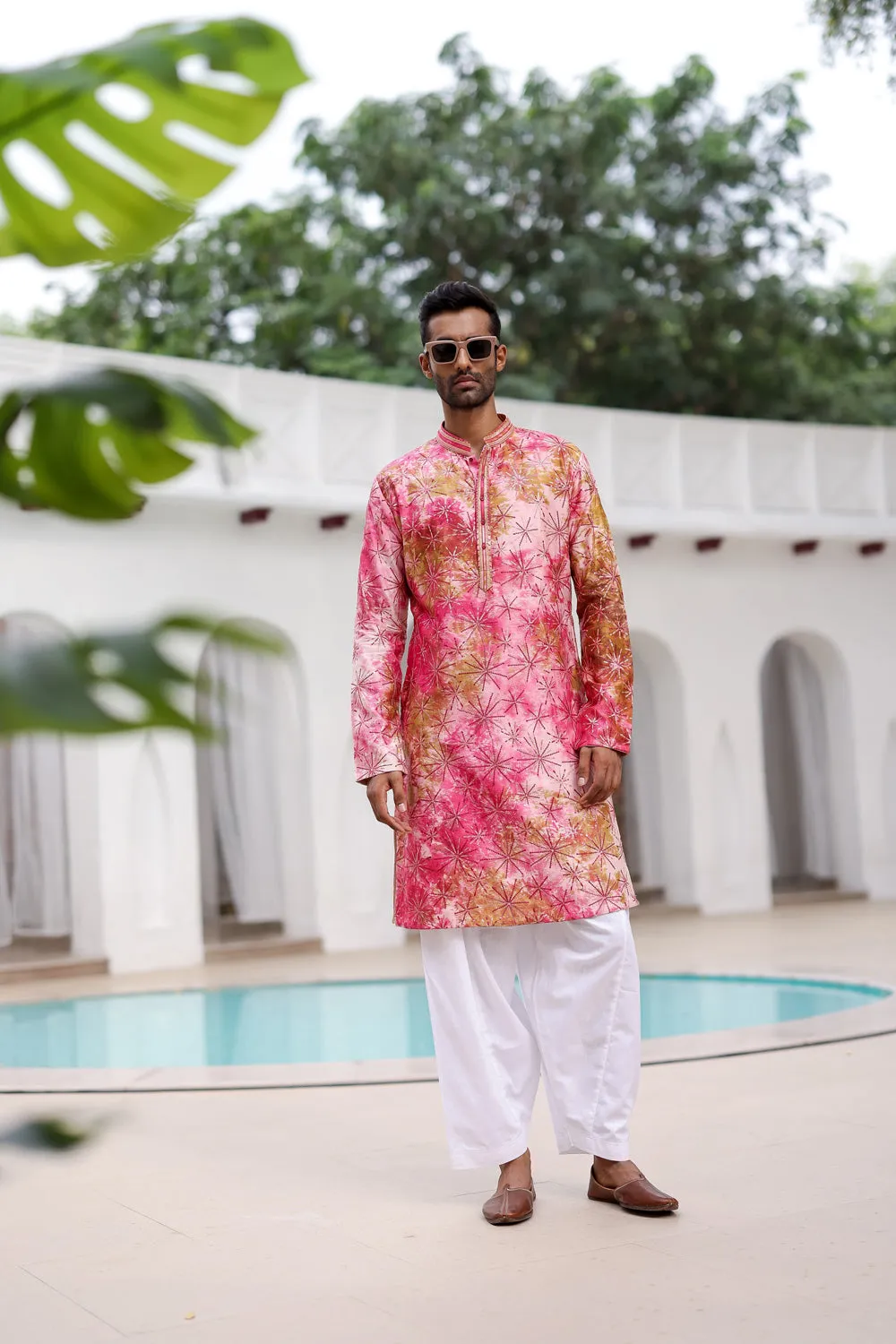 Pink Wine Tie-Dye Sequins Embroidery Kurta