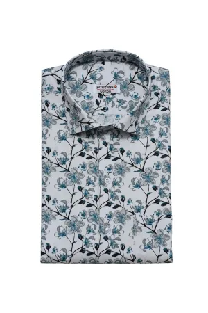 Punekar Cotton White Blue Color Printed Pure Cotton Handmade Formal Shirt for Men's.