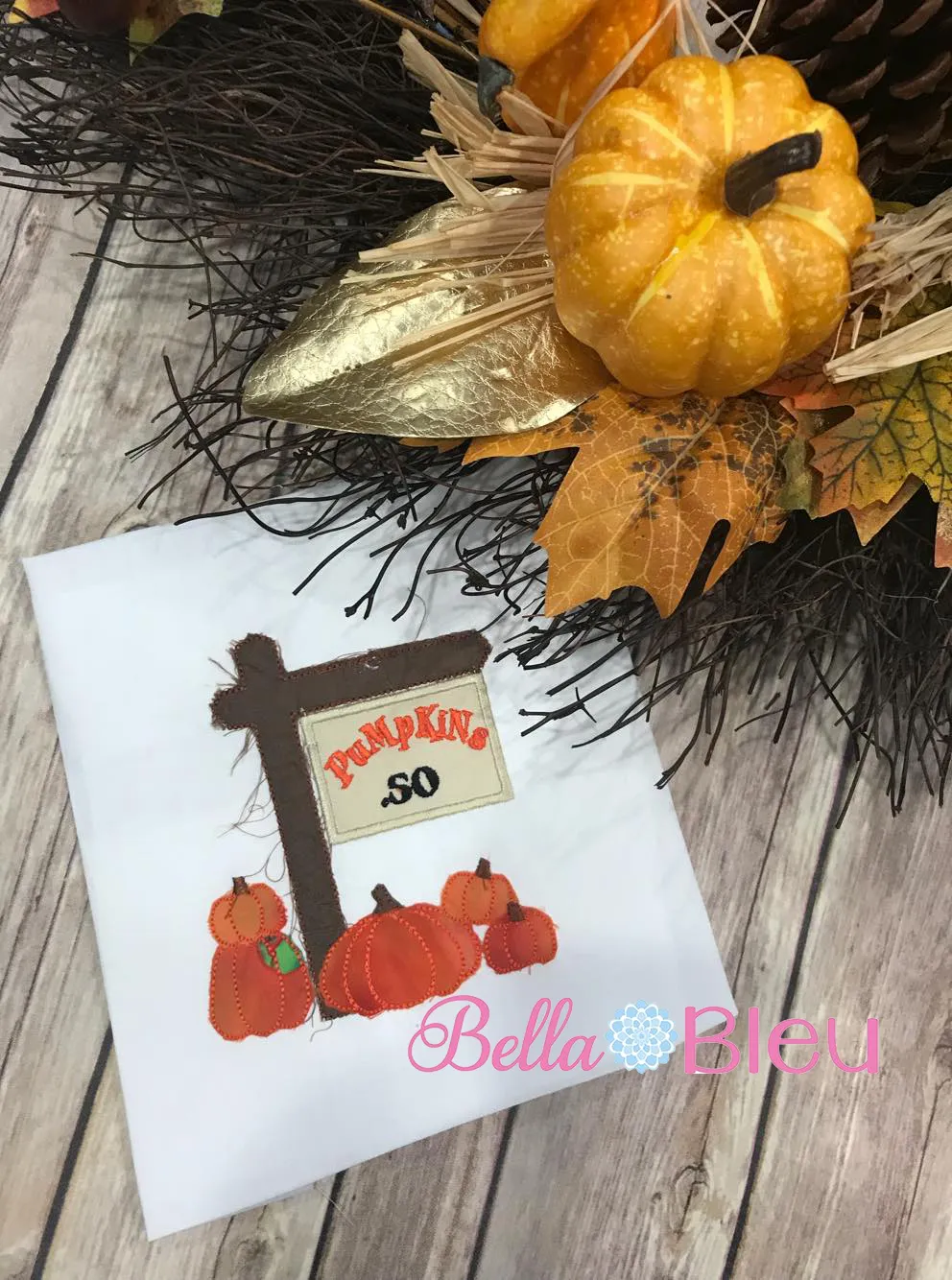 Raggy Fall Pumpkin Sign Machine Applique 6x6