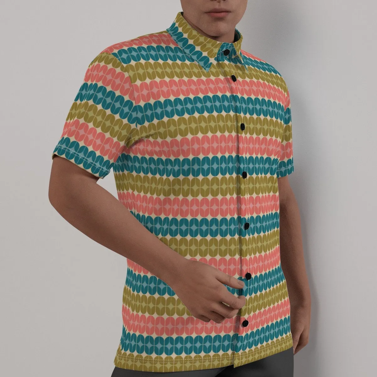 Retro Shirt Men, Retro Top Men, 60s Top Men, 60s style shirt, Pink Blue Shirt, Mid Century Top, 60s inspired shirt, Mod 60s Shirt Men