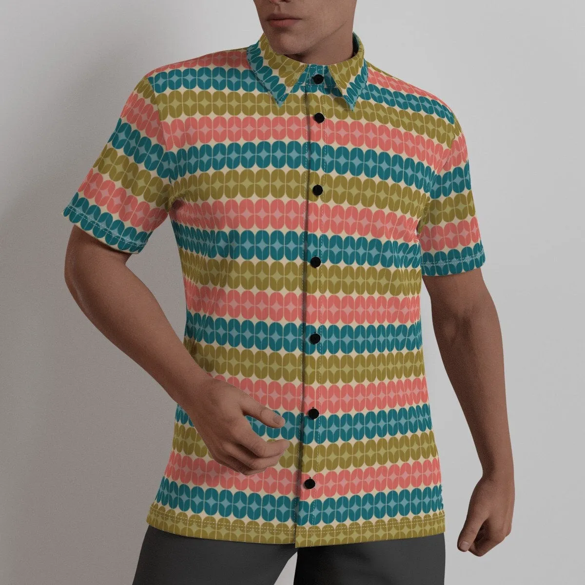 Retro Shirt Men, Retro Top Men, 60s Top Men, 60s style shirt, Pink Blue Shirt, Mid Century Top, 60s inspired shirt, Mod 60s Shirt Men
