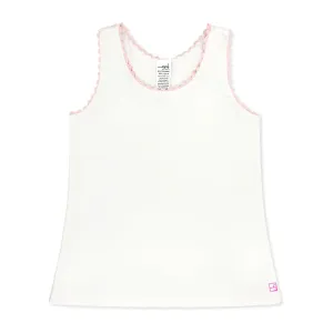 Riley Tank - Pure Coconut with Cotton Candy Pink Ric Rac Trim