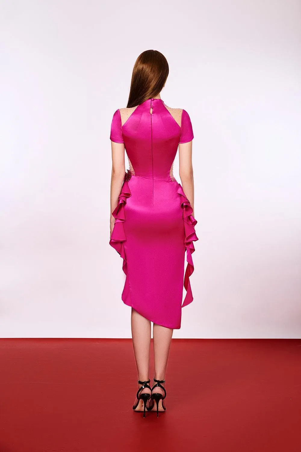 Rivendell Asymmetric Short Sleeved Silk Midi Dress