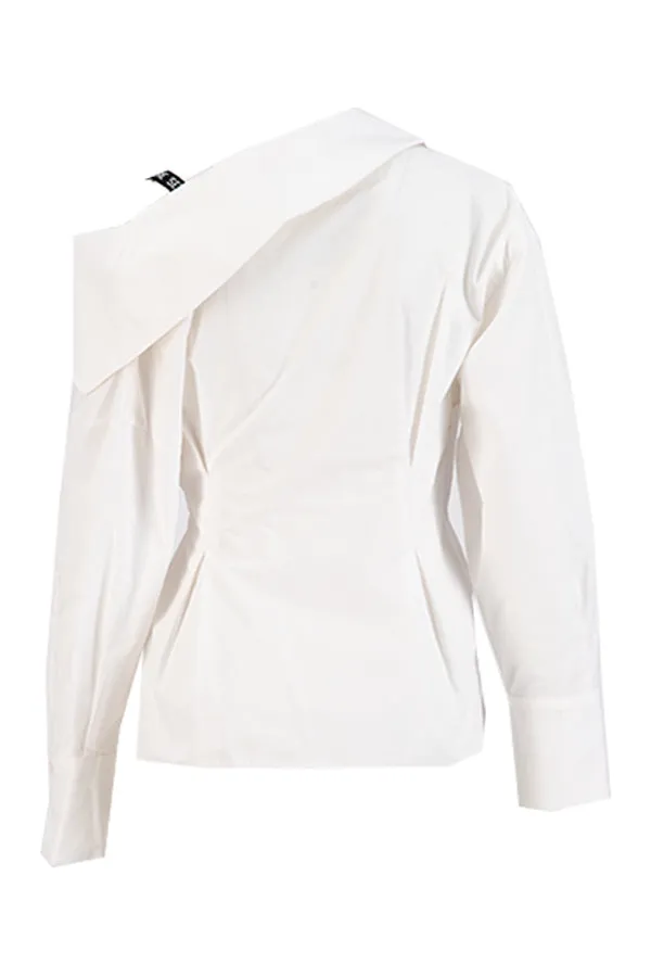 Setre One Shoulder Open Asymmetrical Shirt Ecru