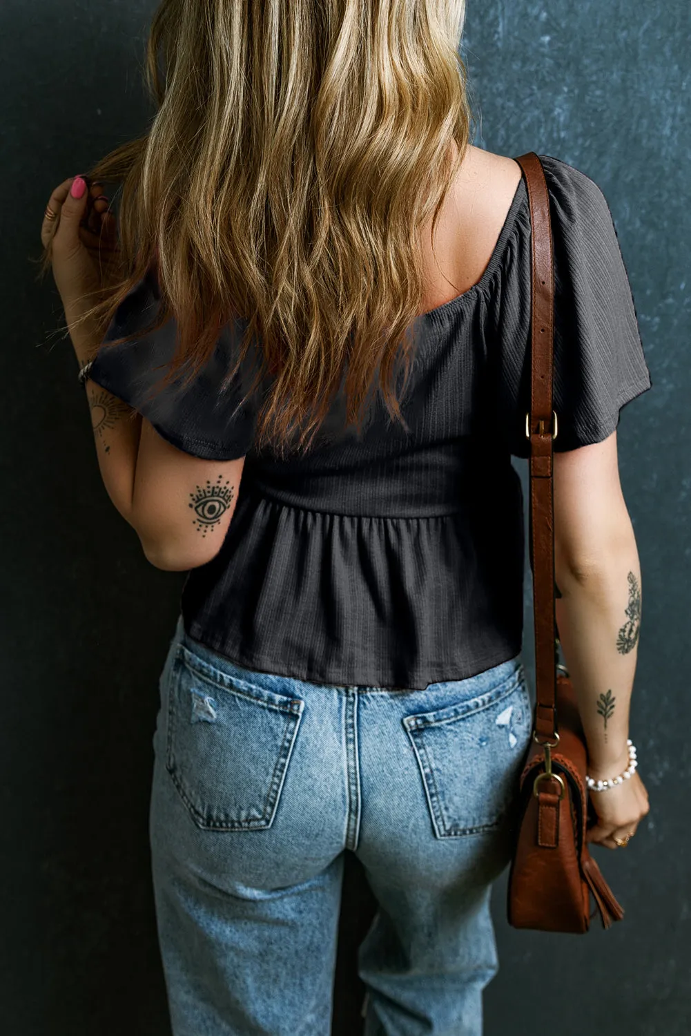 Short Sleeve V-neck Smocked top