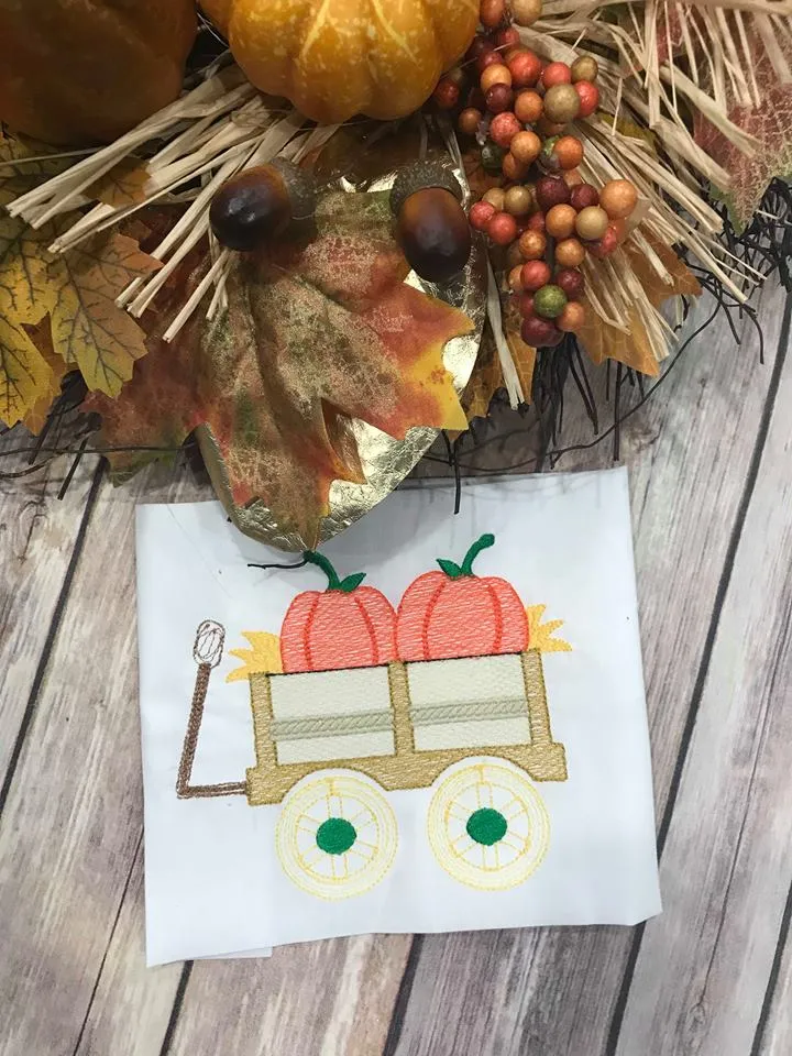 Sketchy Fall Pumpkin in Wagon