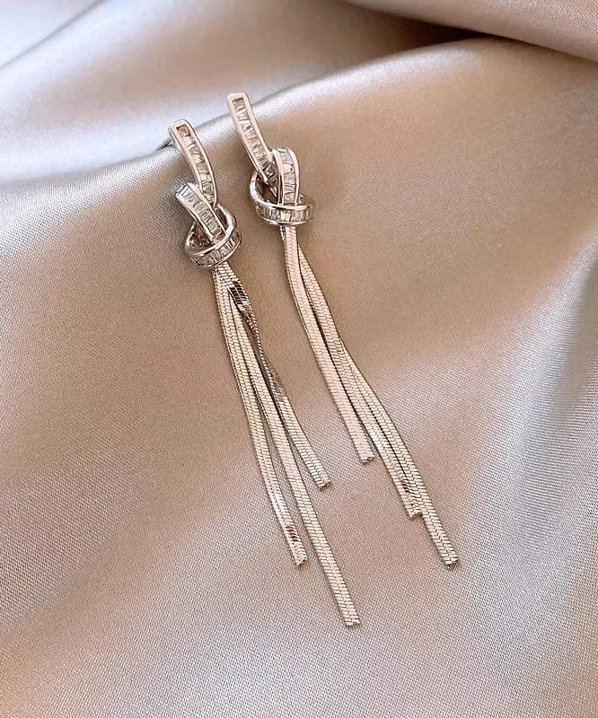 Skinny Silk Copper Alloy Tassel Drop Earrings QZ017