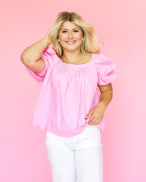 Solid Pink Puff Sleeve Top