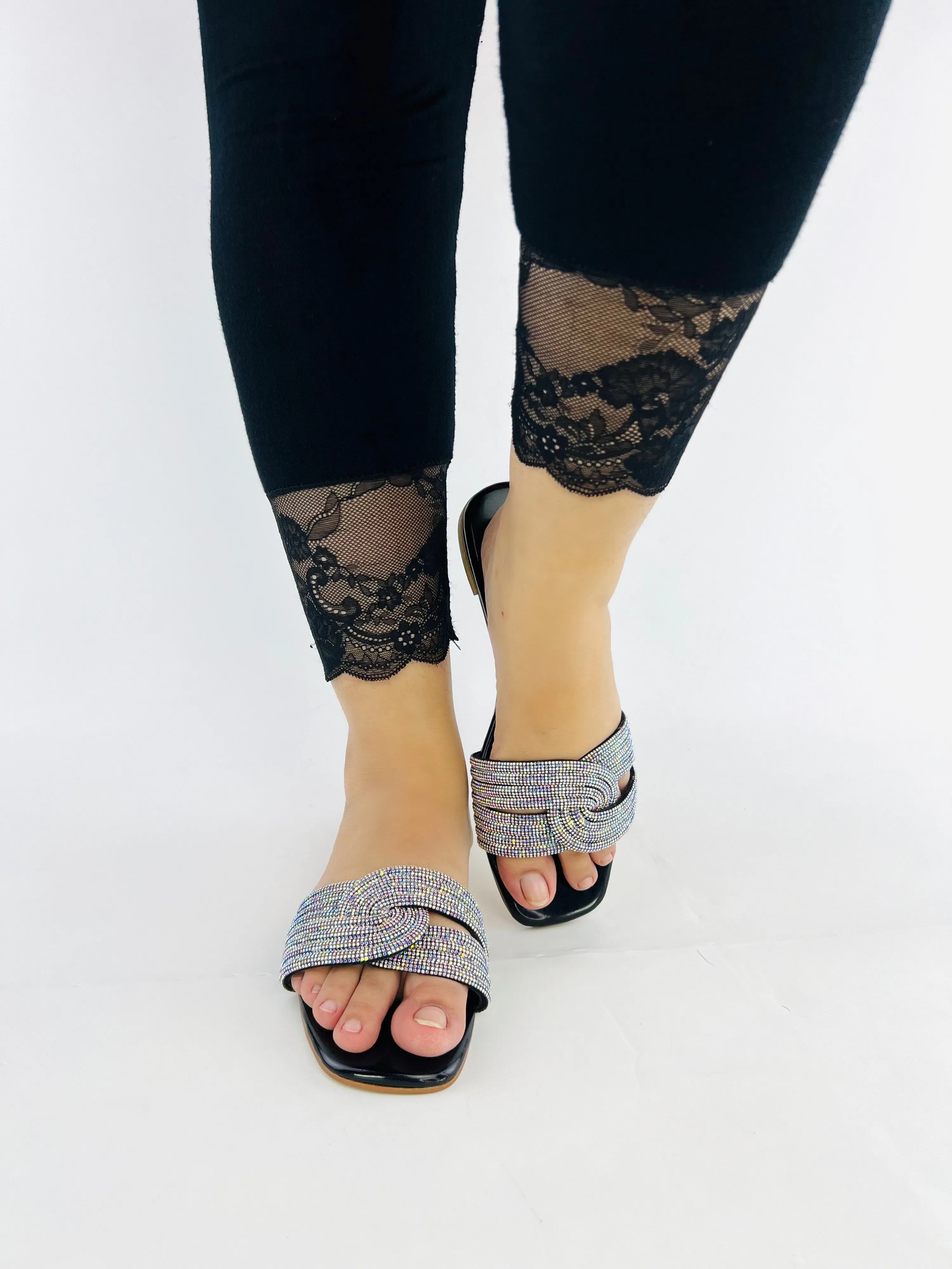 Spunkz Crystal Embellished Diamanté Knotted Straps Slides