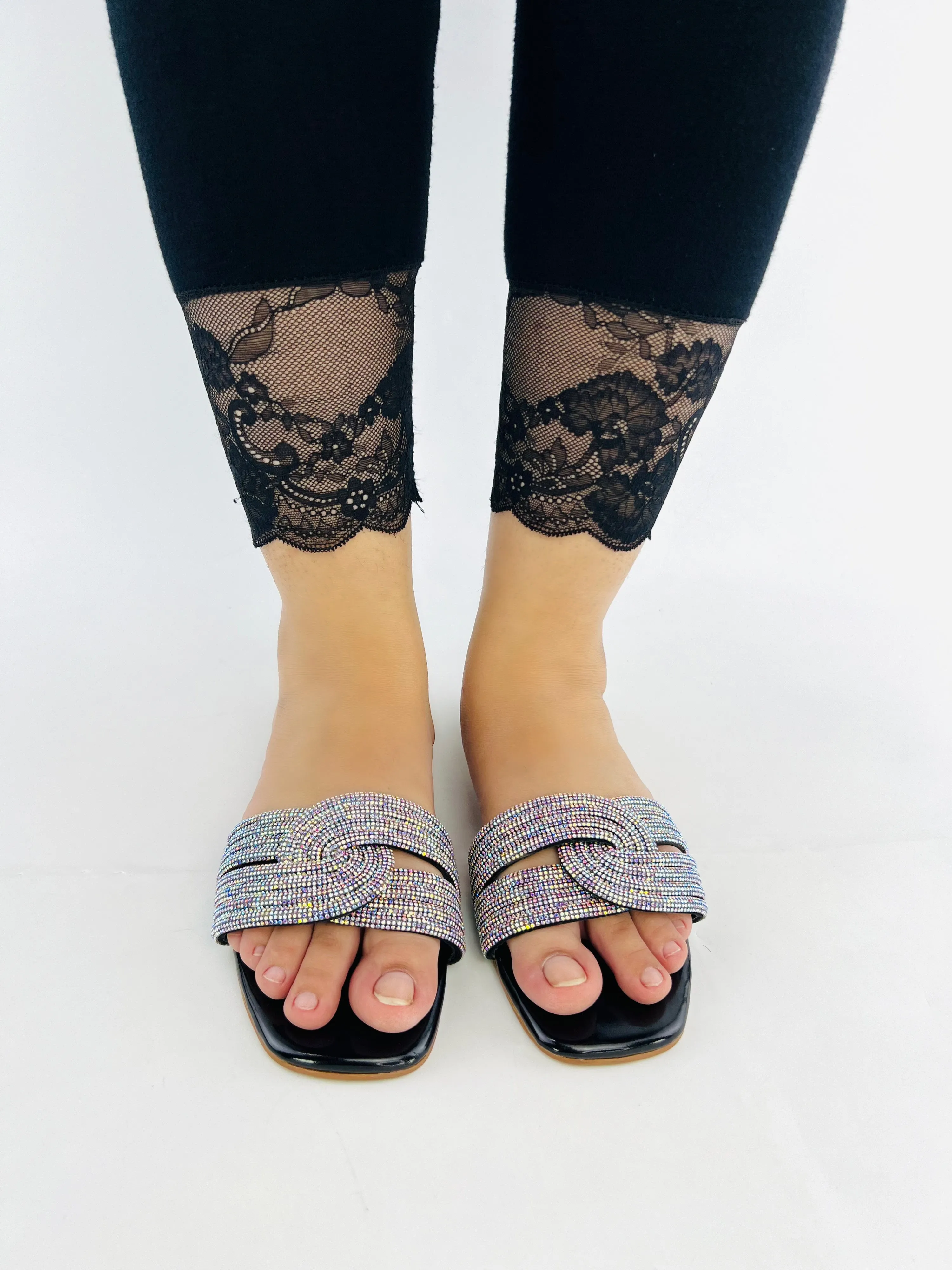 Spunkz Crystal Embellished Diamanté Knotted Straps Slides