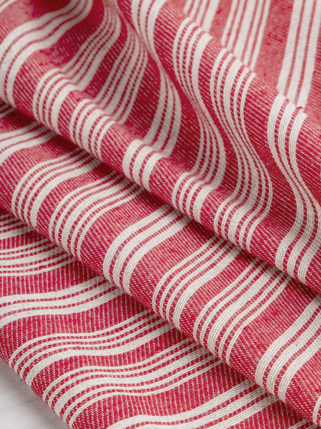 Striped Recycled Cotton Linen Twill - Red   Cream