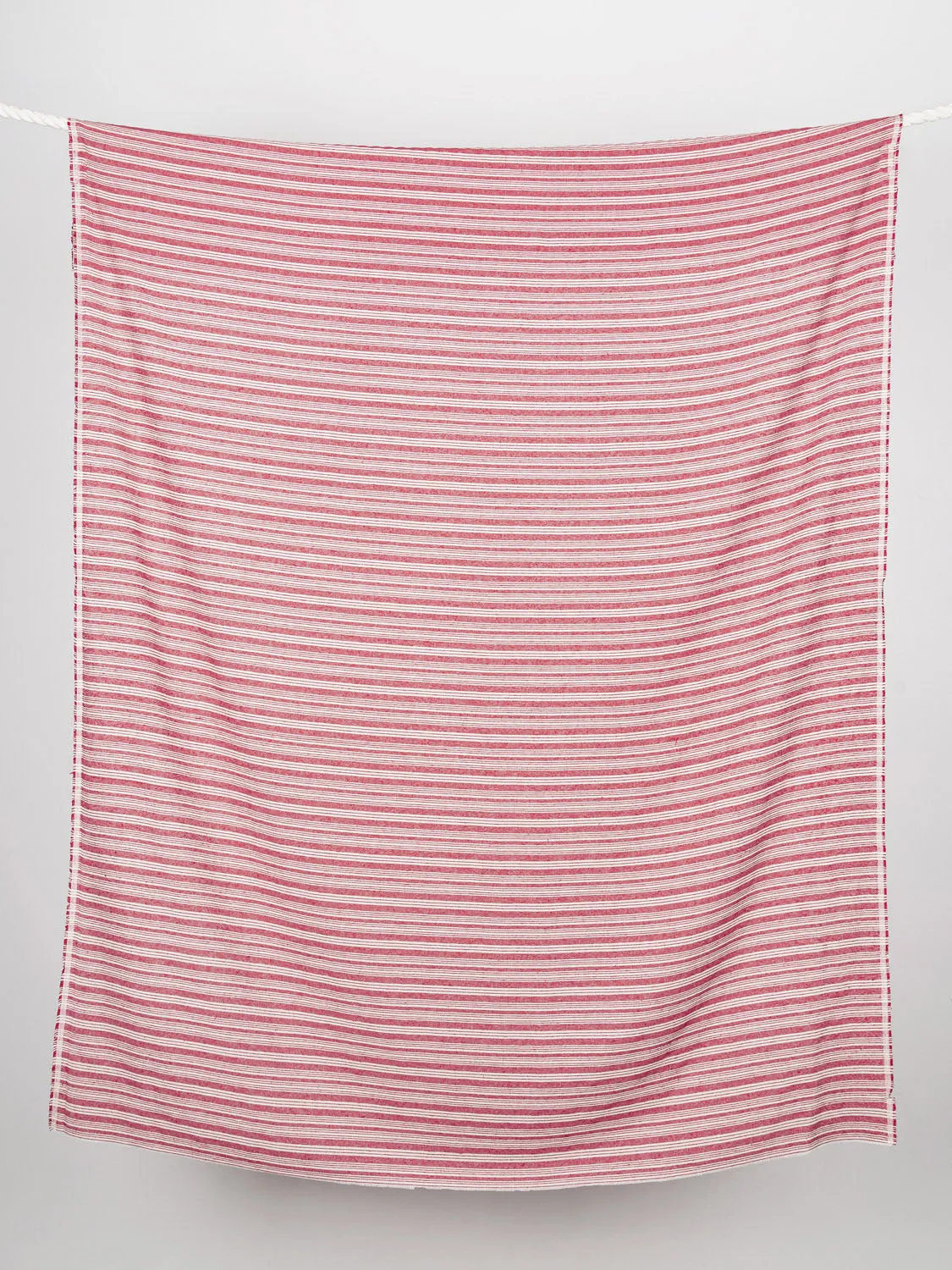 Striped Recycled Cotton Linen Twill - Red   Cream