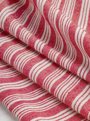 Striped Recycled Cotton Linen Twill - Red   Cream