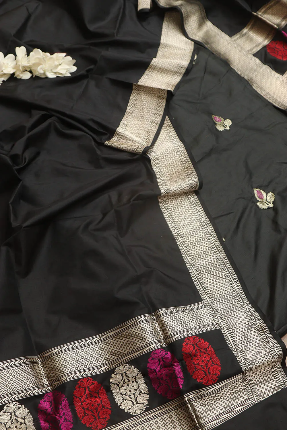 Stunning Black Banarasi Handloom Pure Katan Silk Meenakari Suit With Banarasi Handloom Pure Katan Silk Dupatta