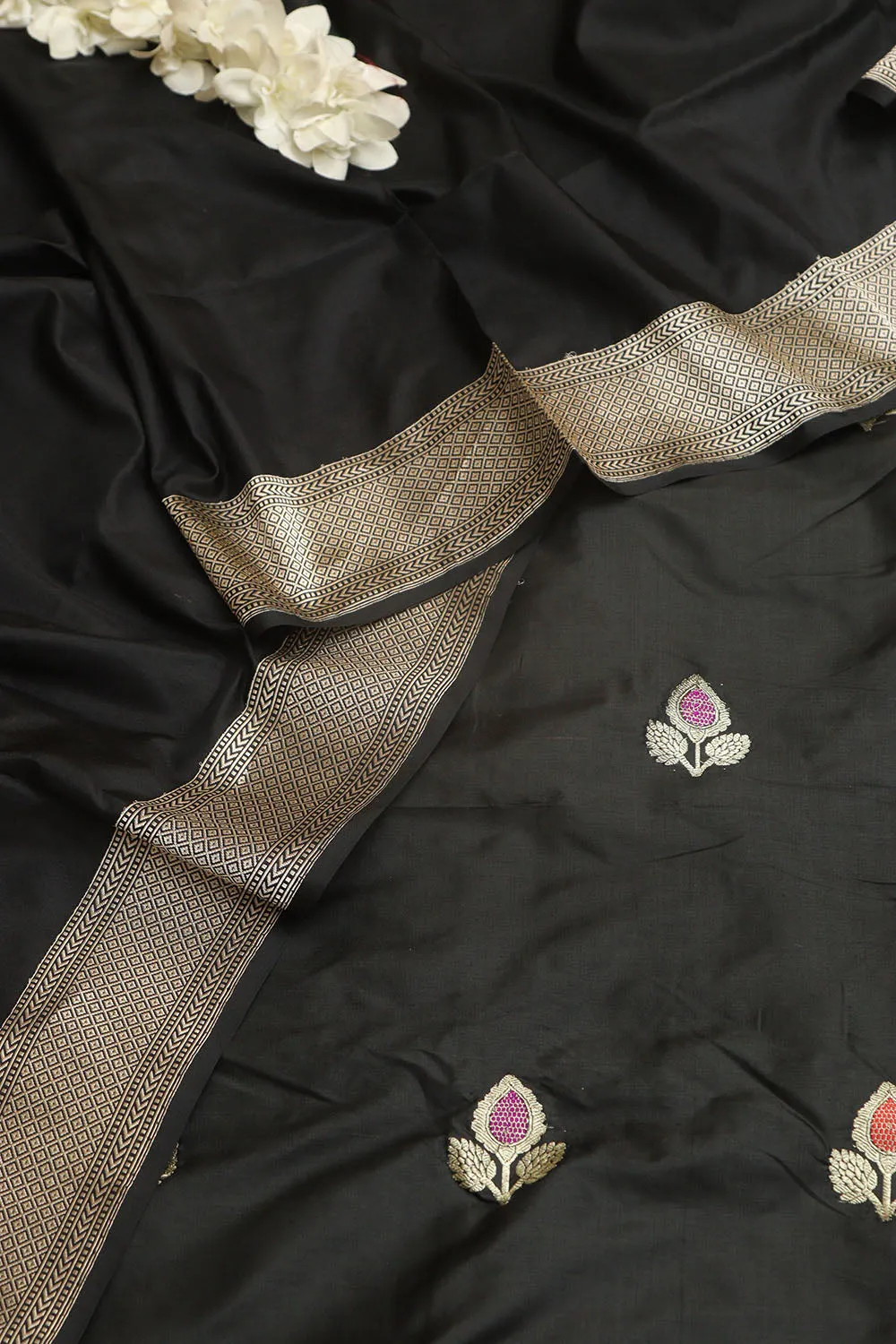 Stunning Black Banarasi Handloom Pure Katan Silk Meenakari Suit With Banarasi Handloom Pure Katan Silk Dupatta