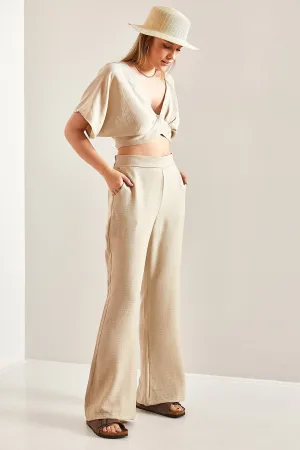 Summer Tied Linen Suit, Casual Vintage Linen Suit, Linen Top and Pants, Natural Fiber Suit, Double Team