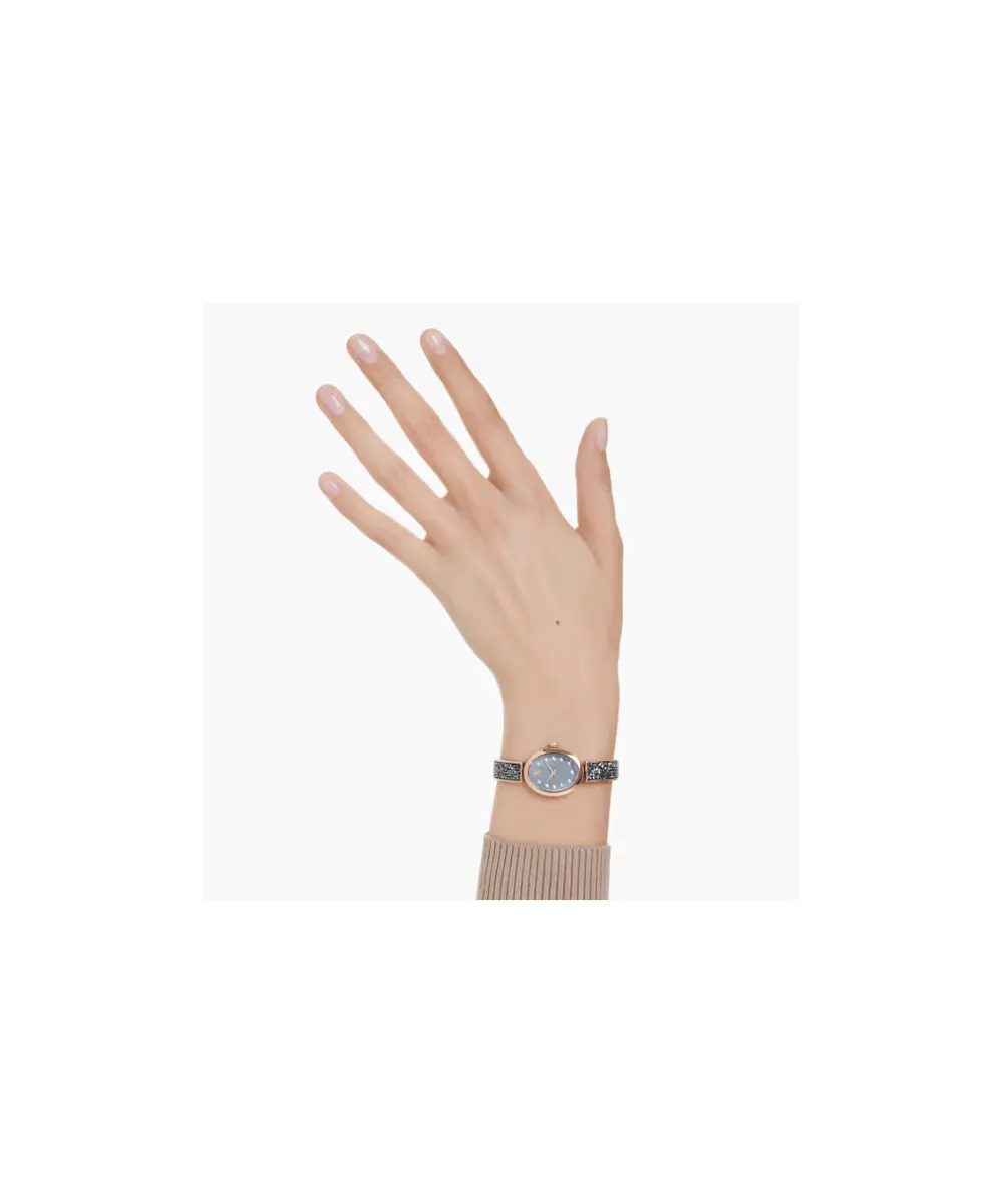 SWAROVSKI CRYSTAL ROCK OVAL WATCH, SWISS MADE, CRYSTAL BRACELET, GRAY, ROSE GOLD-TONE FINISH