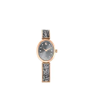 SWAROVSKI CRYSTAL ROCK OVAL WATCH, SWISS MADE, CRYSTAL BRACELET, GRAY, ROSE GOLD-TONE FINISH