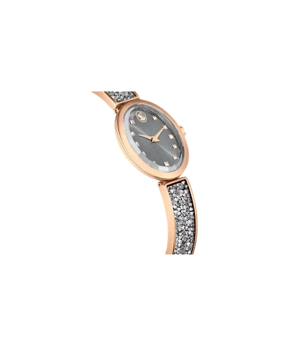 SWAROVSKI CRYSTAL ROCK OVAL WATCH, SWISS MADE, CRYSTAL BRACELET, GRAY, ROSE GOLD-TONE FINISH