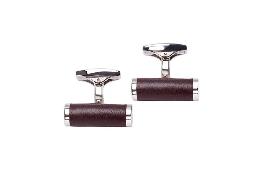 T-Bar Leather Cufflinks - Chestnut