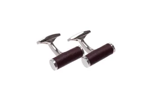 T-Bar Leather Cufflinks - Chestnut