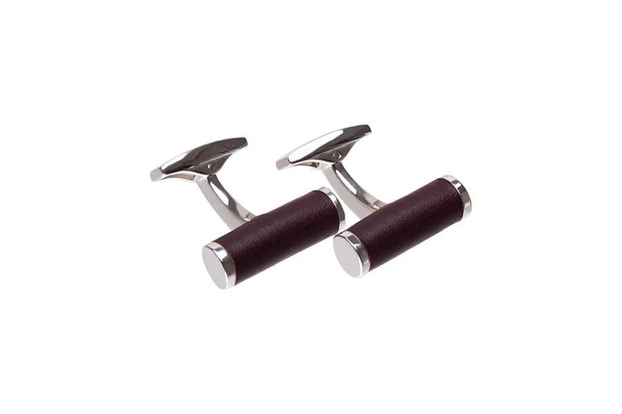 T-Bar Leather Cufflinks - Chestnut