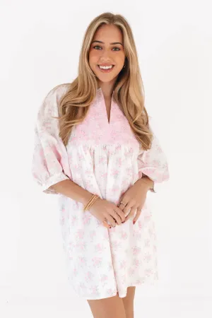 The Darcie Dress - White/Light Pink